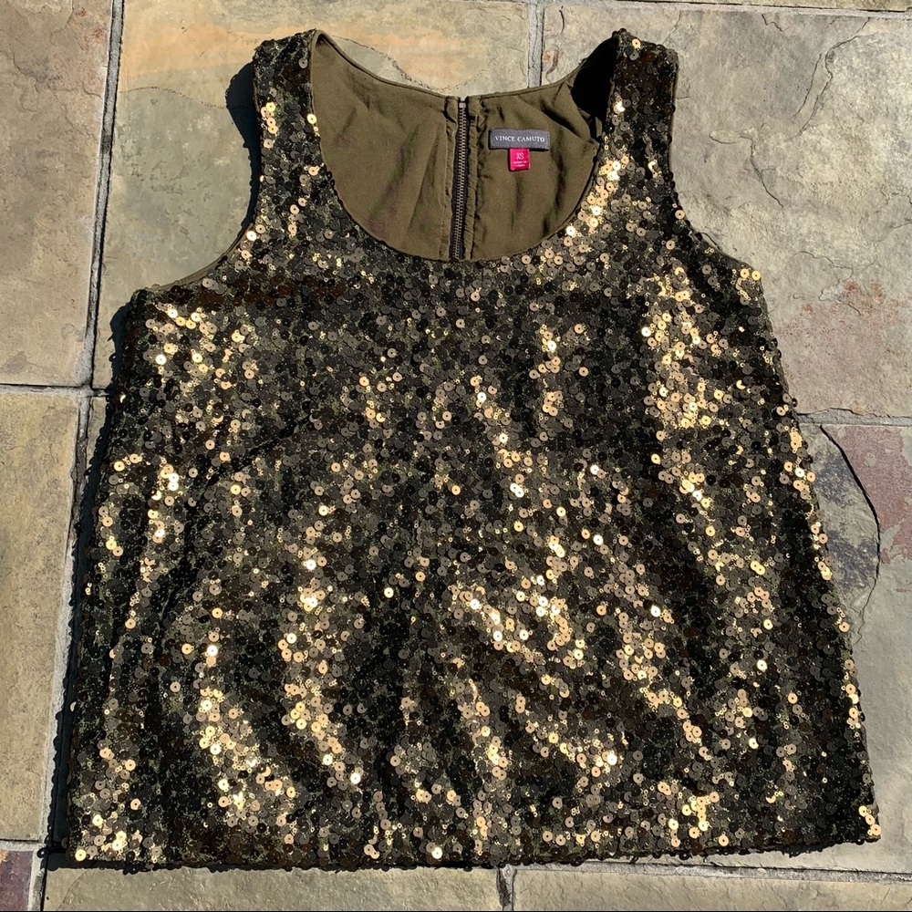 2/$25 Vince Camuto Olive Green Sequin Top